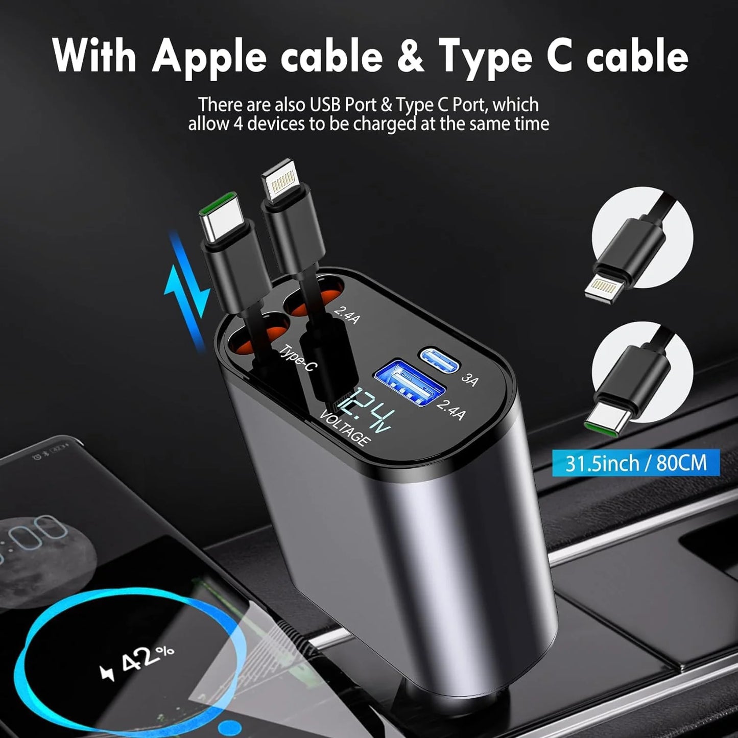 VOLTIVE | 4 in 1 Retractable Car Charger